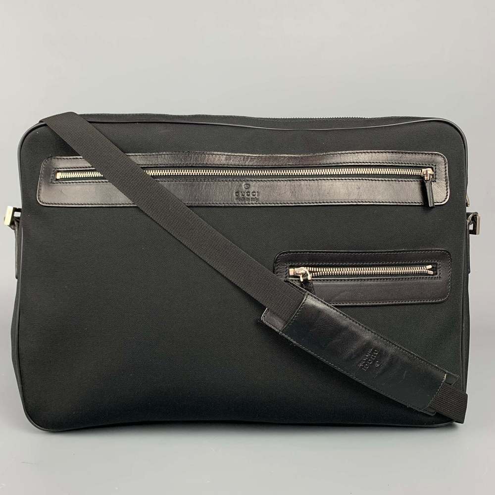 Vintage GUCCI Black Canvas Leather Trim Messenger Bag